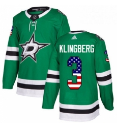 Mens Adidas Dallas Stars 3 John Klingberg Authentic Green USA Flag Fashion NHL Jersey 