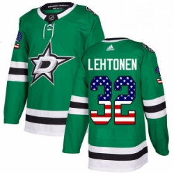 Mens Adidas Dallas Stars 32 Kari Lehtonen Authentic Green USA Flag Fashion NHL Jersey 