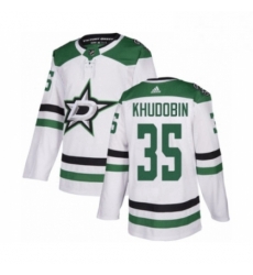 Mens Adidas Dallas Stars 35 Anton Khudobin Authentic White Away NHL Jersey 