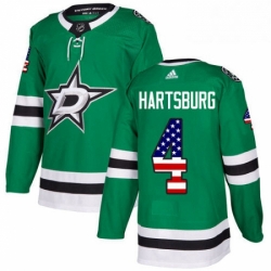 Mens Adidas Dallas Stars 4 Craig Hartsburg Authentic Green USA Flag Fashion NHL Jersey 