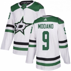 Mens Adidas Dallas Stars 9 Mike Modano White Road Authentic Stitched NHL Jersey 