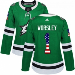 Womens Adidas Dallas Stars 1 Gump Worsley Authentic Green USA Flag Fashion NHL Jersey 