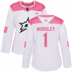 Womens Adidas Dallas Stars 1 Gump Worsley Authentic WhitePink Fashion NHL Jersey 