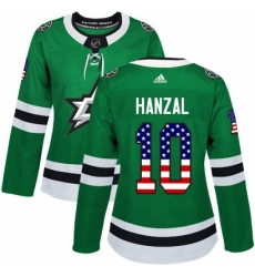 Womens Adidas Dallas Stars 10 Martin Hanzal Authentic Green USA Flag Fashion NHL Jersey 