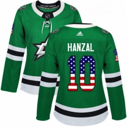 Womens Adidas Dallas Stars 10 Martin Hanzal Authentic Green USA Flag Fashion NHL Jersey 