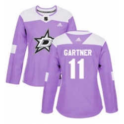 Womens Adidas Dallas Stars 11 Mike Gartner Authentic Purple Fights Cancer Practice NHL Jersey 