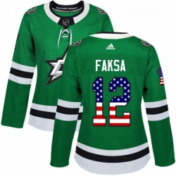 Womens Adidas Dallas Stars 12 Radek Faksa Authentic Green USA Flag Fashion NHL Jersey 