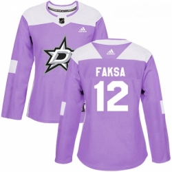 Womens Adidas Dallas Stars 12 Radek Faksa Authentic Purple Fights Cancer Practice NHL Jersey 