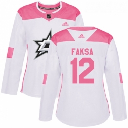 Womens Adidas Dallas Stars 12 Radek Faksa Authentic WhitePink Fashion NHL Jersey 