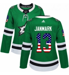 Womens Adidas Dallas Stars 13 Mattias Janmark Authentic Green USA Flag Fashion NHL Jersey 