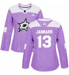 Womens Adidas Dallas Stars 13 Mattias Janmark Authentic Purple Fights Cancer Practice NHL Jersey 