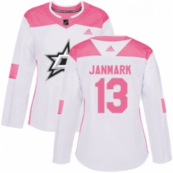 Womens Adidas Dallas Stars 13 Mattias Janmark Authentic WhitePink Fashion NHL Jersey 