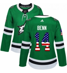 Womens Adidas Dallas Stars 14 Jamie Benn Authentic Green USA Flag Fashion NHL Jersey 