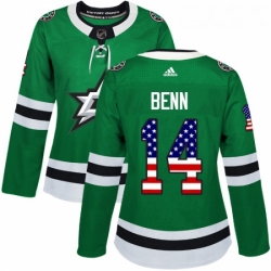 Womens Adidas Dallas Stars 14 Jamie Benn Authentic Green USA Flag Fashion NHL Jersey 