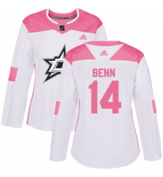 Womens Adidas Dallas Stars 14 Jamie Benn Authentic WhitePink Fashion NHL Jersey 