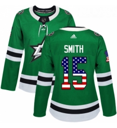 Womens Adidas Dallas Stars 15 Bobby Smith Authentic Green USA Flag Fashion NHL Jersey 