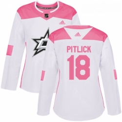 Womens Adidas Dallas Stars 18 Tyler Pitlick Authentic WhitePink Fashion NHL Jersey 