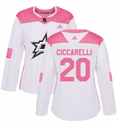 Womens Adidas Dallas Stars 20 Dino Ciccarelli Authentic WhitePink Fashion NHL Jersey 