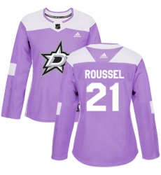 Womens Adidas Dallas Stars 21 Antoine Roussel Authentic Purple Fights Cancer Practice NHL Jersey 