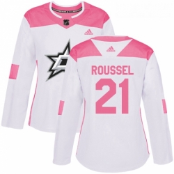 Womens Adidas Dallas Stars 21 Antoine Roussel Authentic WhitePink Fashion NHL Jersey 