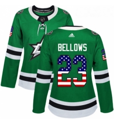Womens Adidas Dallas Stars 23 Brian Bellows Authentic Green USA Flag Fashion NHL Jersey 