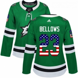 Womens Adidas Dallas Stars 23 Brian Bellows Authentic Green USA Flag Fashion NHL Jersey 