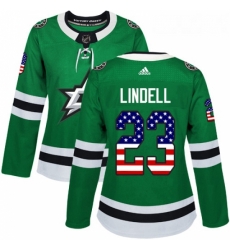 Womens Adidas Dallas Stars 23 Esa Lindell Authentic Green USA Flag Fashion NHL Jersey 