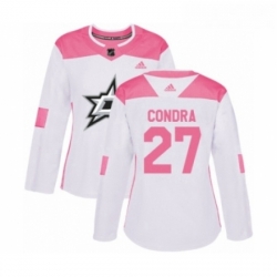Womens Adidas Dallas Stars 27 Erik Condra Authentic White Pink Fashion NHL Jersey 