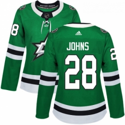 Womens Adidas Dallas Stars 28 Stephen Johns Authentic Green Home NHL Jersey 