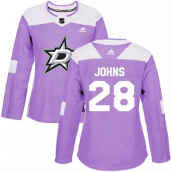 Womens Adidas Dallas Stars 28 Stephen Johns Authentic Purple Fights Cancer Practice NHL Jersey 