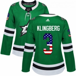 Womens Adidas Dallas Stars 3 John Klingberg Authentic Green USA Flag Fashion NHL Jersey 