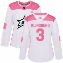 Womens Adidas Dallas Stars 3 John Klingberg Authentic WhitePink Fashion NHL Jersey 