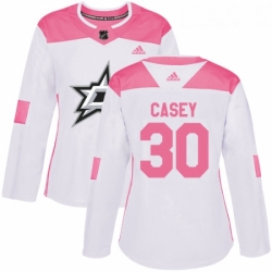 Womens Adidas Dallas Stars 30 Jon Casey Authentic WhitePink Fashion NHL Jersey 