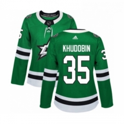 Womens Adidas Dallas Stars 35 Anton Khudobin Premier Green Home NHL Jersey 