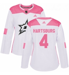 Womens Adidas Dallas Stars 4 Craig Hartsburg Authentic WhitePink Fashion NHL Jersey 
