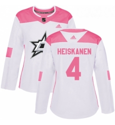 Womens Adidas Dallas Stars 4 Miro Heiskanen Authentic WhitePink Fashion NHL Jersey 