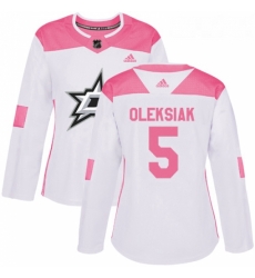 Womens Adidas Dallas Stars 5 Jamie Oleksiak Authentic WhitePink Fashion NHL Jersey 