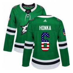 Womens Adidas Dallas Stars 6 Julius Honka Authentic Green USA Flag Fashion NHL Jersey 