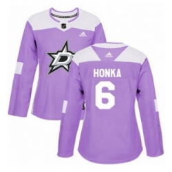Womens Adidas Dallas Stars 6 Julius Honka Authentic Purple Fights Cancer Practice NHL Jersey 