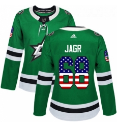 Womens Adidas Dallas Stars 68 Jaromir Jagr Authentic Green USA Flag Fashion NHL Jersey 