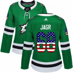 Womens Adidas Dallas Stars 68 Jaromir Jagr Authentic Green USA Flag Fashion NHL Jersey 