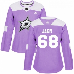 Womens Adidas Dallas Stars 68 Jaromir Jagr Authentic Purple Fights Cancer Practice NHL Jersey 