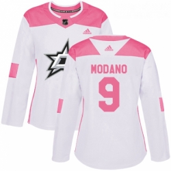 Womens Adidas Dallas Stars 9 Mike Modano Authentic WhitePink Fashion NHL Jersey 