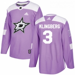 Youth Adidas Dallas Stars 3 John Klingberg Authentic Purple Fights Cancer Practice NHL Jersey 
