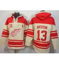Detroit Red Wing #13 Pavel Datsyuk Cream Stitched NHL Sawyer Hooded Sweatshirt