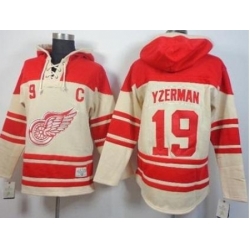 Detroit Red Wings #19 Steve Yzerman Cream Stitched NHL Sawyer Hooded Sweatshirt