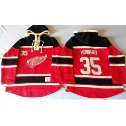 Detroit Red Wings 35 Jimmy Howard Red Sawyer Hooded Sweatshirt Stitched NHL Jersey