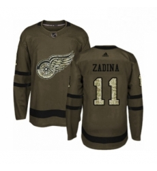 Mens Adidas Detroit Red Wings 11 Filip Zadina Authentic Green Salute to Service NHL Jersey 