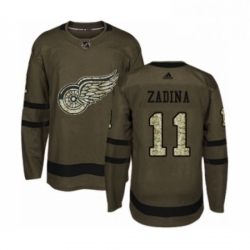 Mens Adidas Detroit Red Wings 11 Filip Zadina Authentic Green Salute to Service NHL Jersey 
