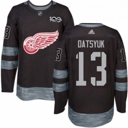 Mens Adidas Detroit Red Wings 13 Pavel Datsyuk Authentic Black 1917 2017 100th Anniversary NHL Jersey 